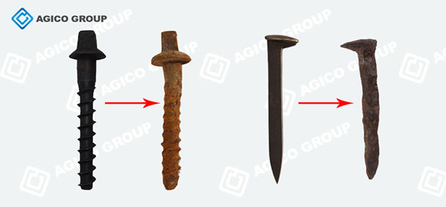 corroded railway screw spikes